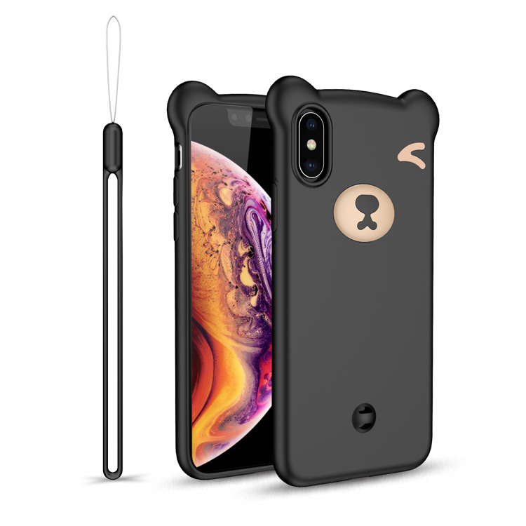 iPHONE Xr 3D Teddy Bear Design Case with Hand Strap (Black)